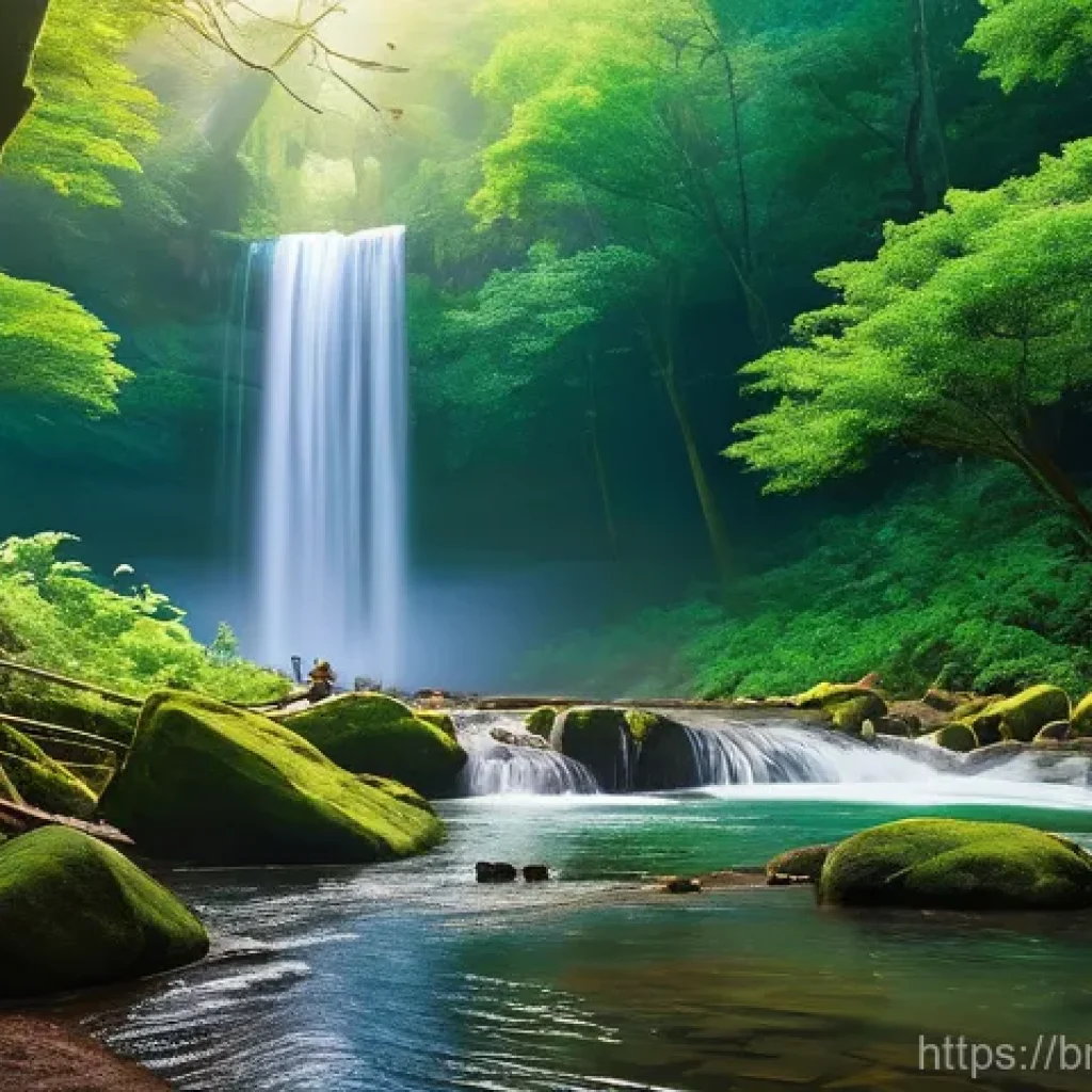 폭포 인근 체험 프로그램 - **Hidden Waterfall Trekking Adventure**
    "A vibrant, picturesque landscape depicting a lush, emer...