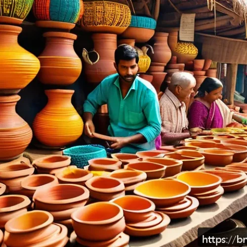 Home 30 폭포 주변 전통시장 탐방 - A vibrant traditional Bengali market scene during daytime, featuring local artisans crafting handmad...